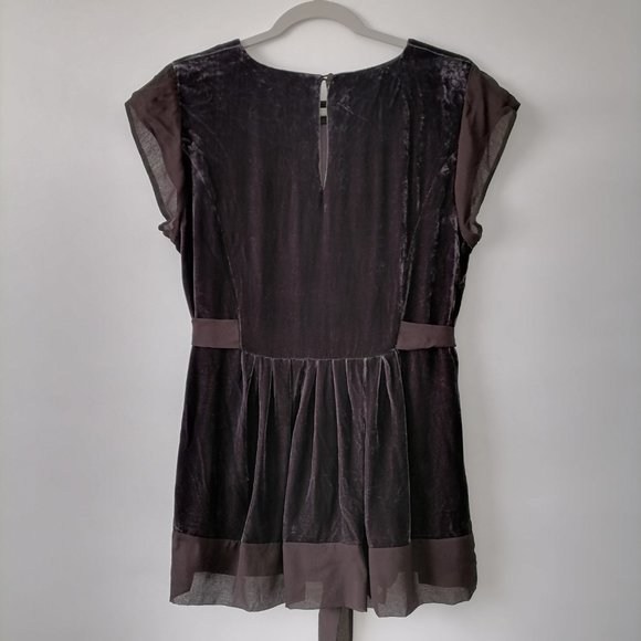 BCBG Maxazria Women's Dark Plum Velvet Tie Waist Blouse Size L New With Tag - Picture 2 of 6
